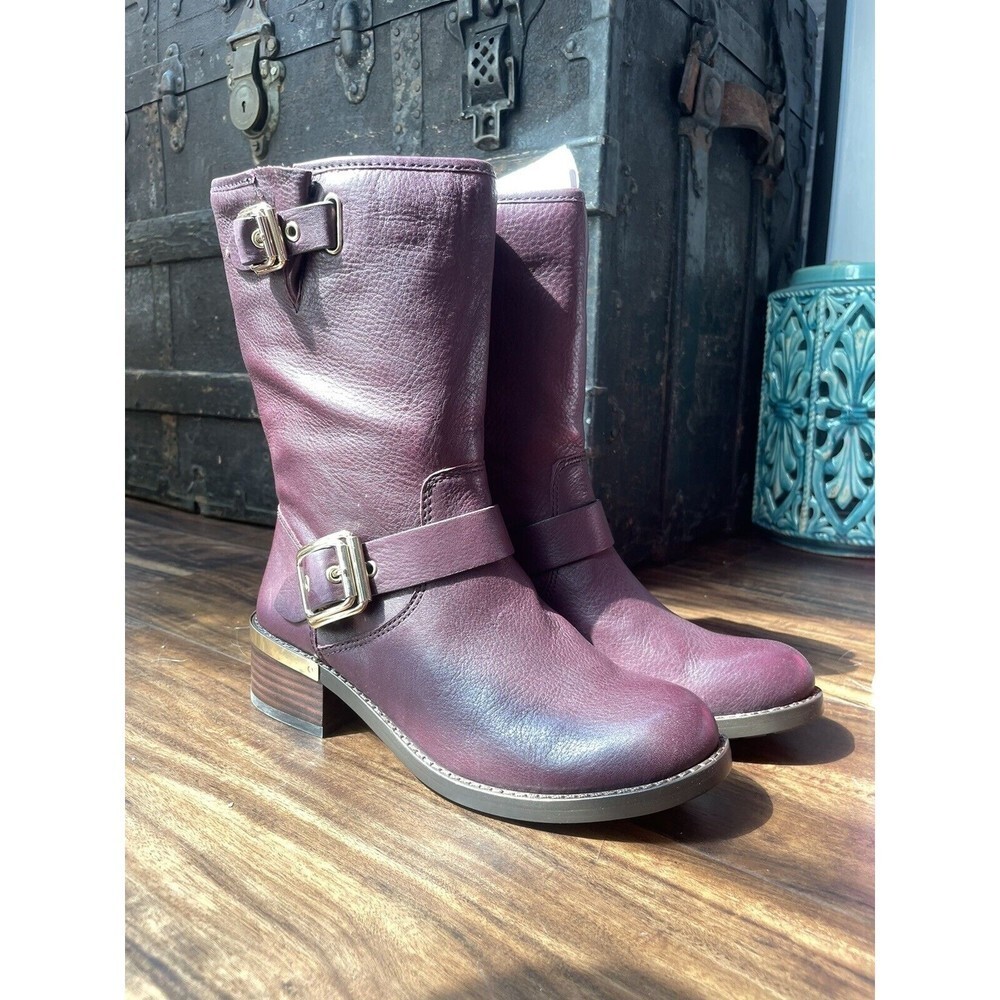 Vince Camuto Womens Windy Buckle Moto Dark Wood Mid-Calf Boots Shoes Size 7 - Picture 2 of 12